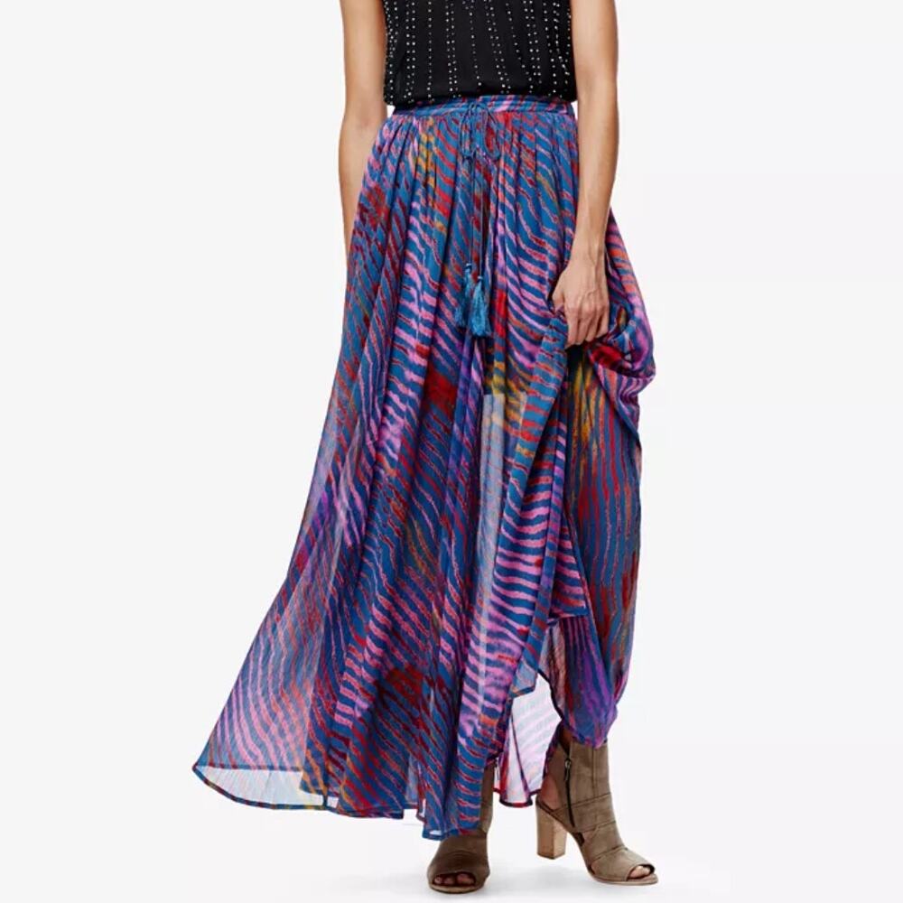 Free People True To You Printed Maxi Skirt Womens XS Rainbow Zebra Striped Boho